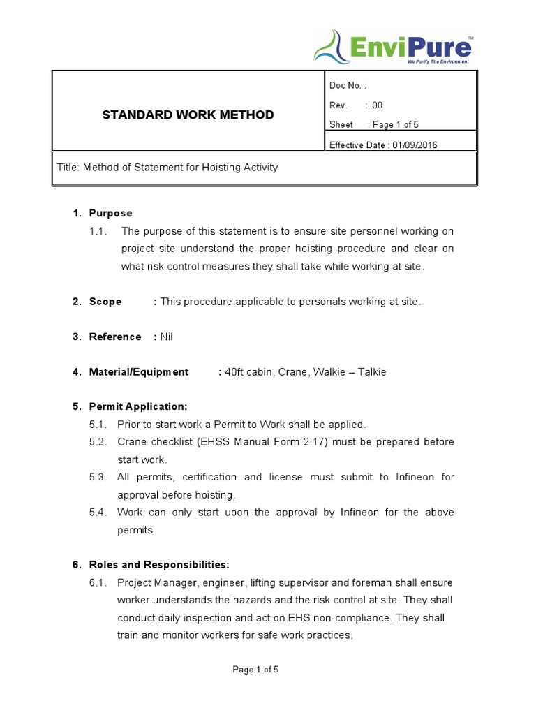Crane Hoisting Method Statement | PDF | Crane (Machine) | Occupational ...