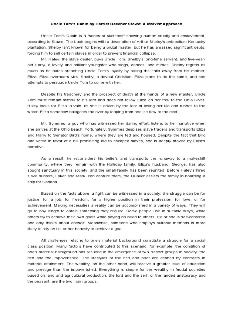 Uncle tom s cabin by harriet beecher stowe using marxist approach pdf