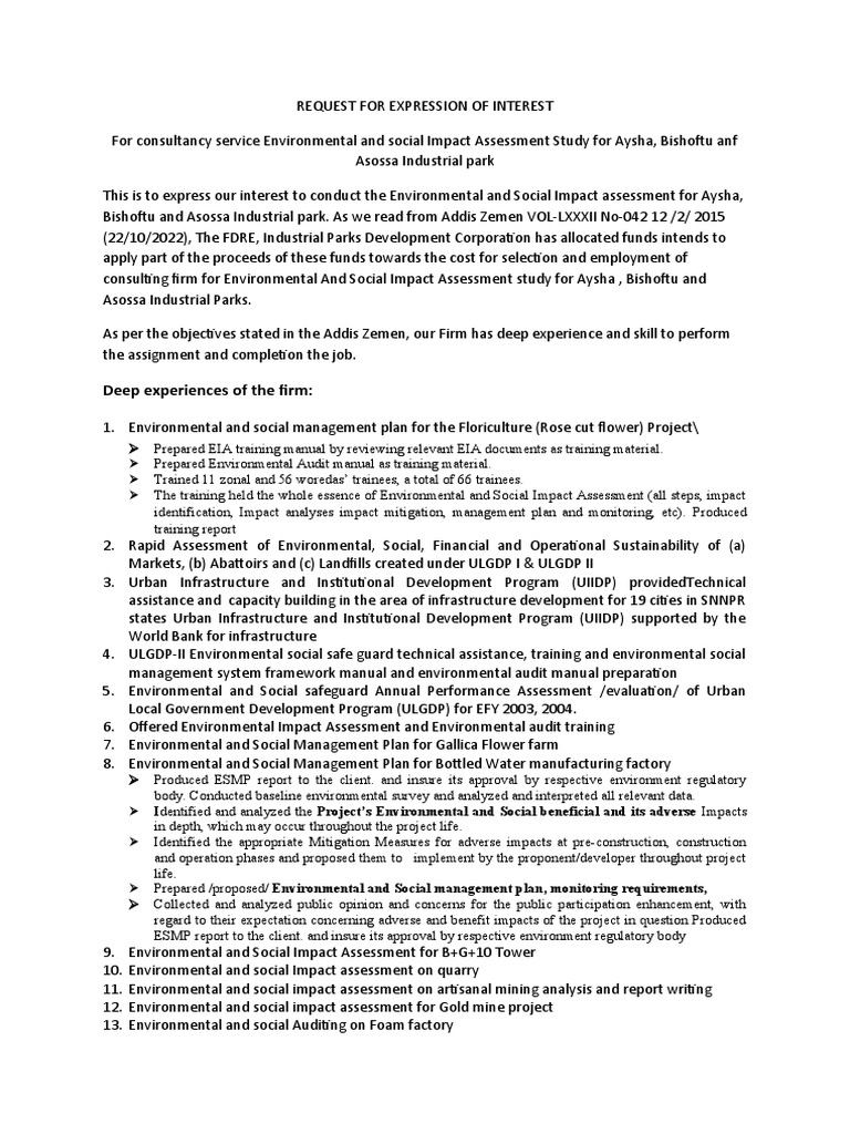 Swicorp EOI for Environmental Assessment | PDF | Environmental Impact ...