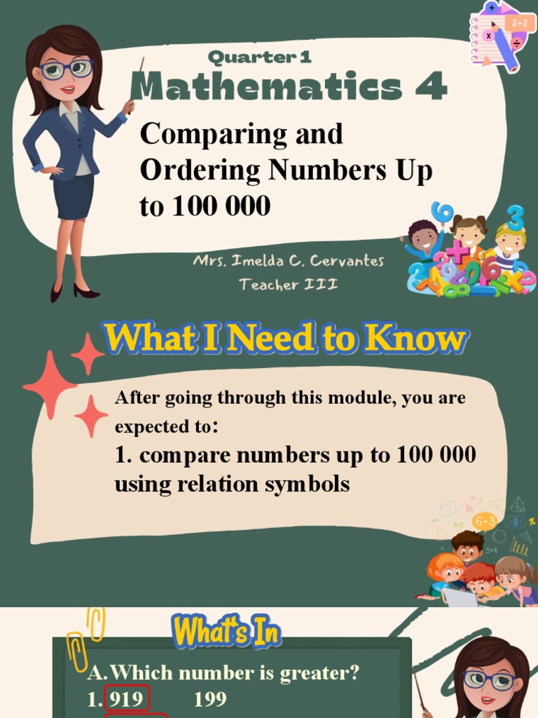 Math 4 - Quarter 1 - Adm Module 3-Ordering Number | PDF | Numbers ...