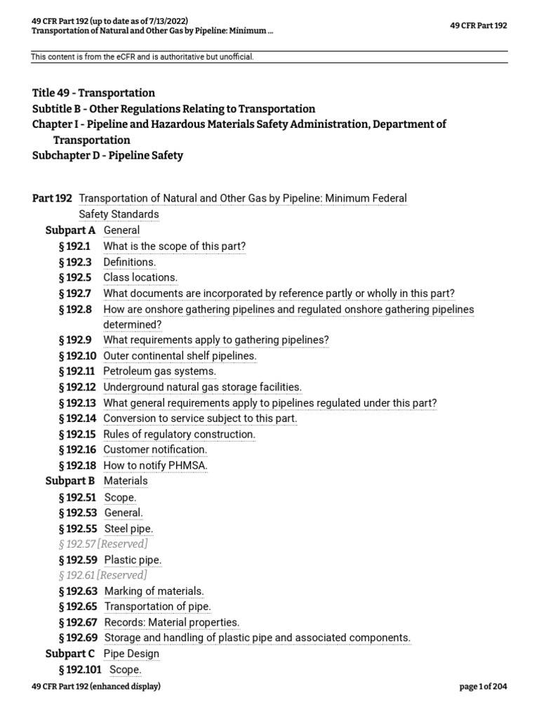 49 Cfr Part 192.111 – 49 CFR Subpart C – ONWIL