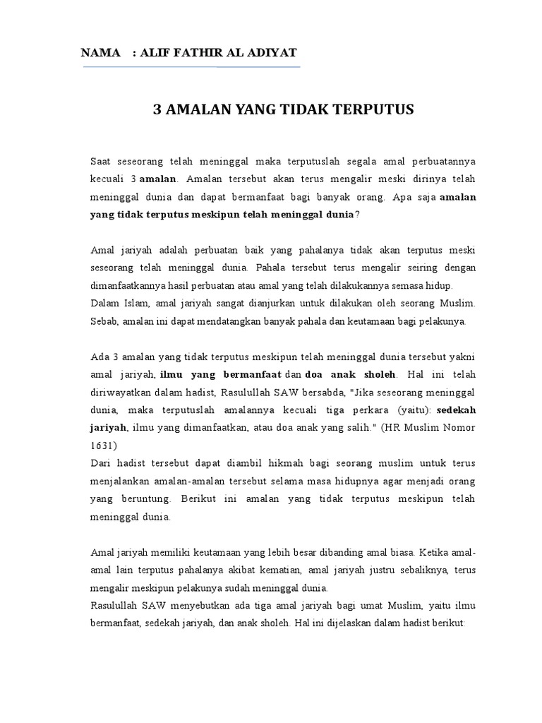 3 Amalan Yang Tidak Terputus Pdf