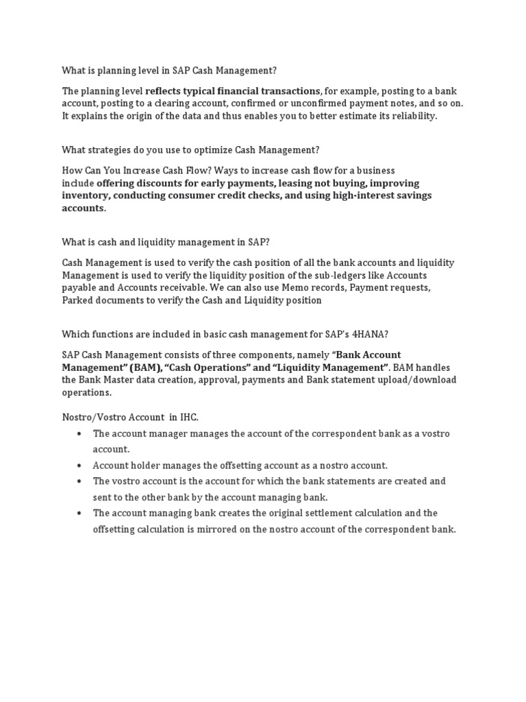 What Is Planning Level in SAP Cash Management PDF Banks Cash