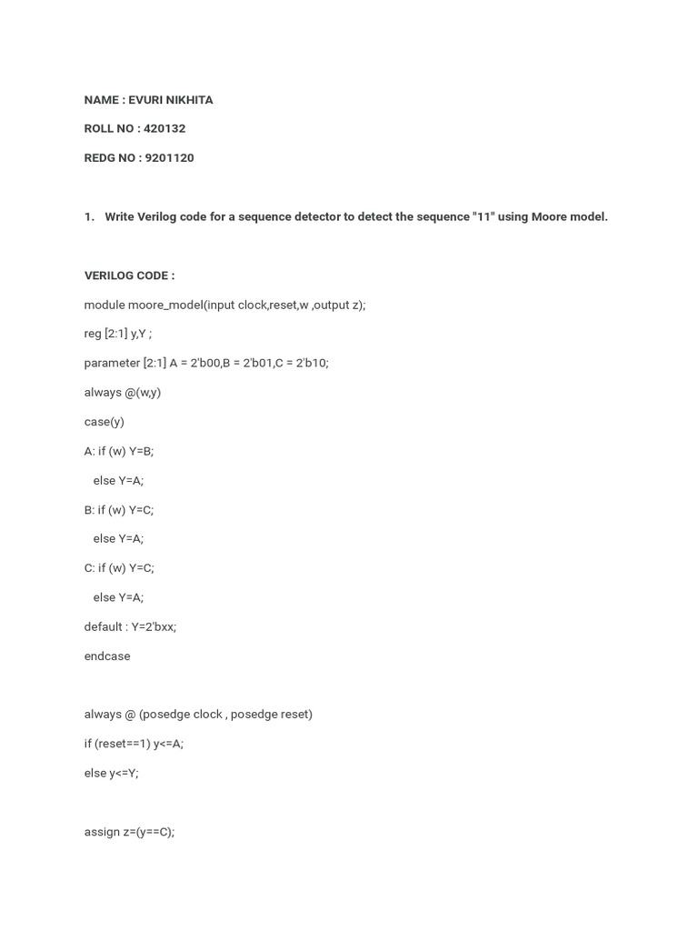 Verilog code for sequence detectors using moore and mealy models pdf