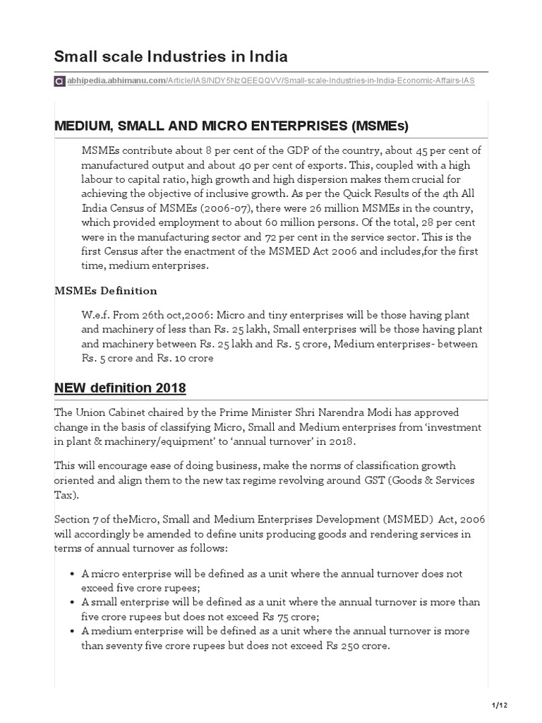 Small Scale Industries in India | PDF | Small And Medium Sized ...