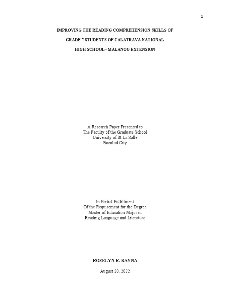 Enhancing Grade 7 Reading Skills at CNHS | PDF | Reading Comprehension ...