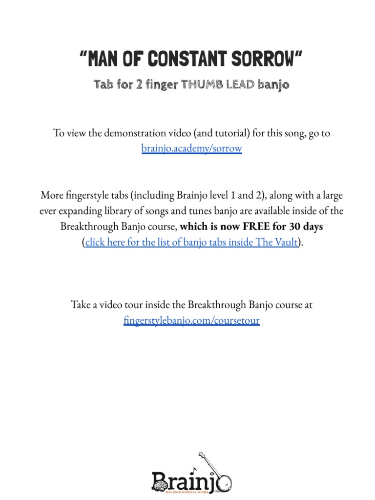 Banjo tab for man of constant sorrow from brainjo pdf
