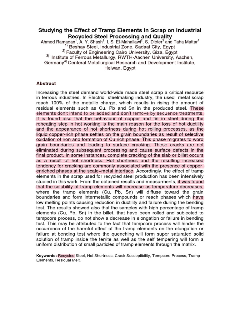 Impact of Tramp Elements on Steel Quality | PDF | Steel | Scrap