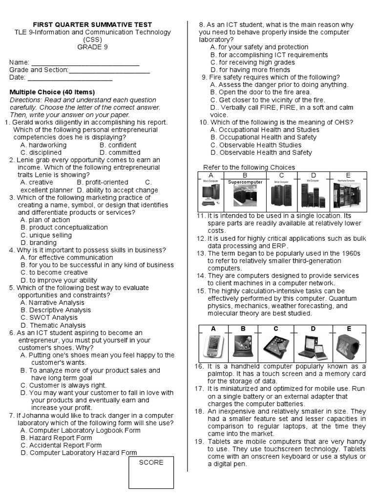 Grade 9 ICT Summative Test Guide | PDF | Computer Data Storage ...
