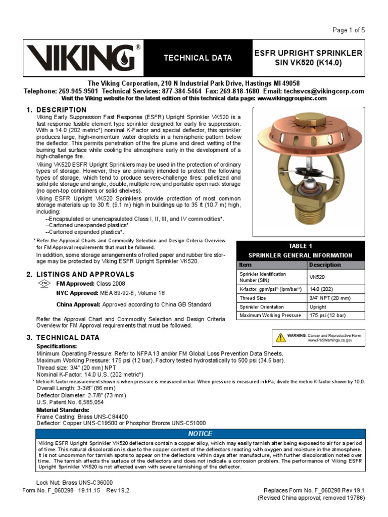 Viking ESFR-14 | PDF | Fire Sprinkler System | Building Engineering