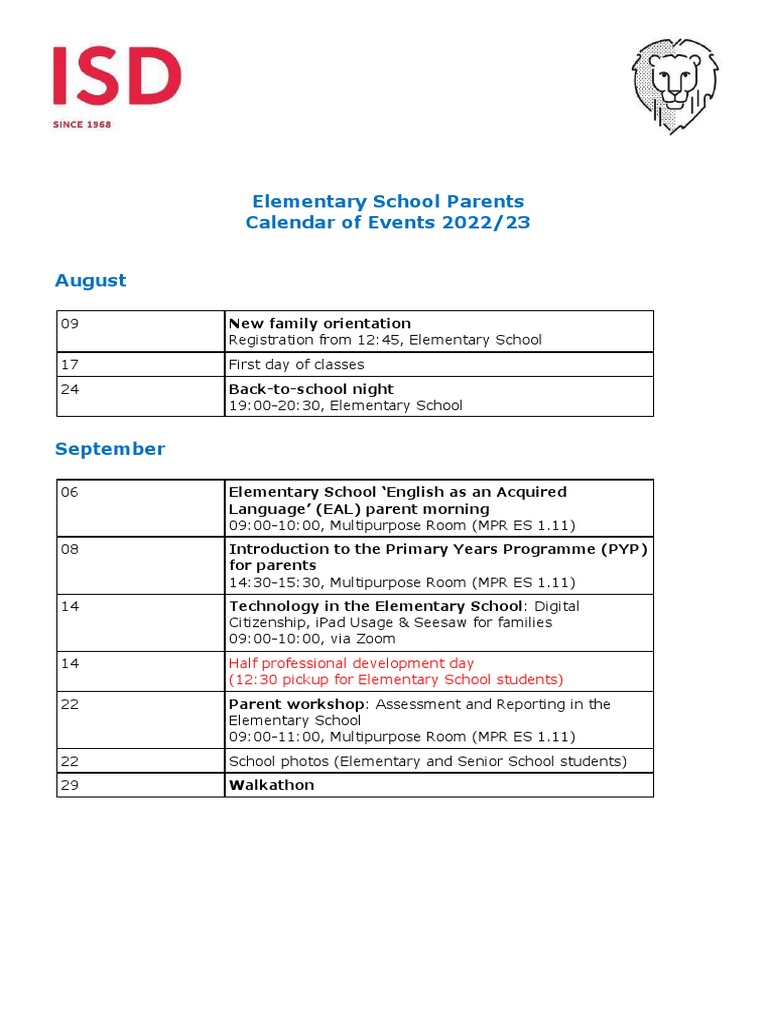 ES Calendar of Events 20222023 PDF