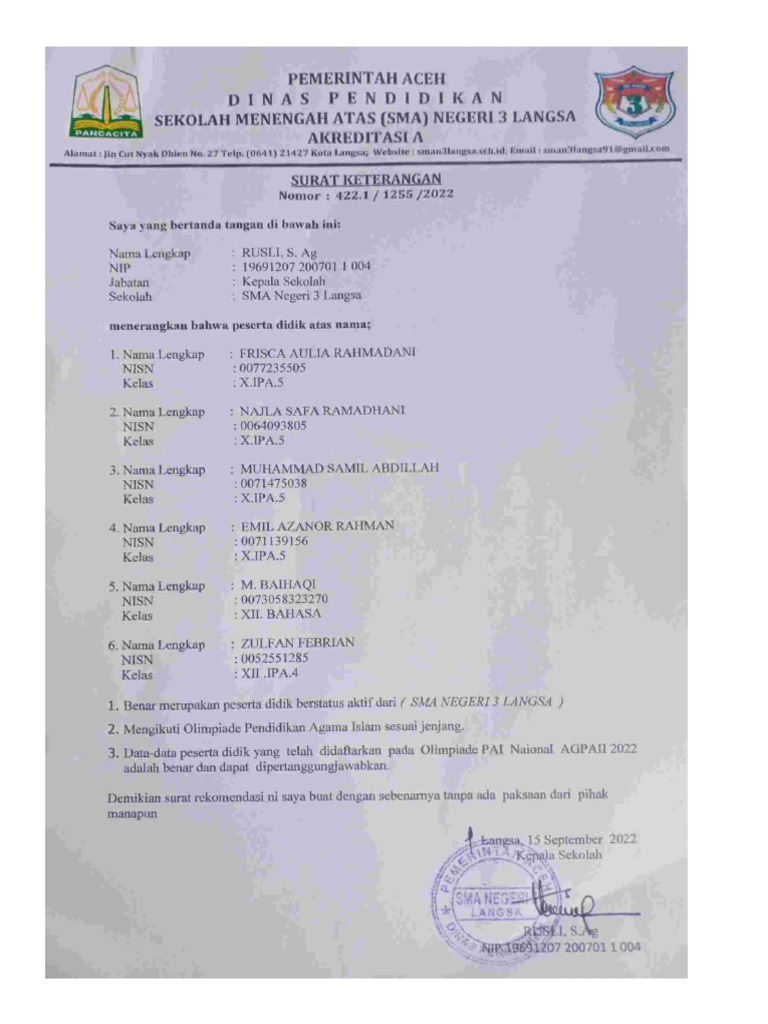 Surat Keterangan Rekomendasi | PDF