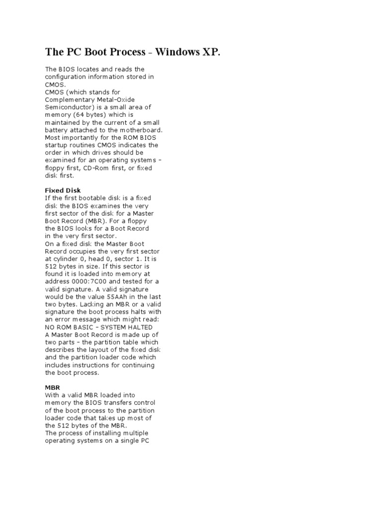 Windows XP Boot Process Explained | PDF | Booting | Bios