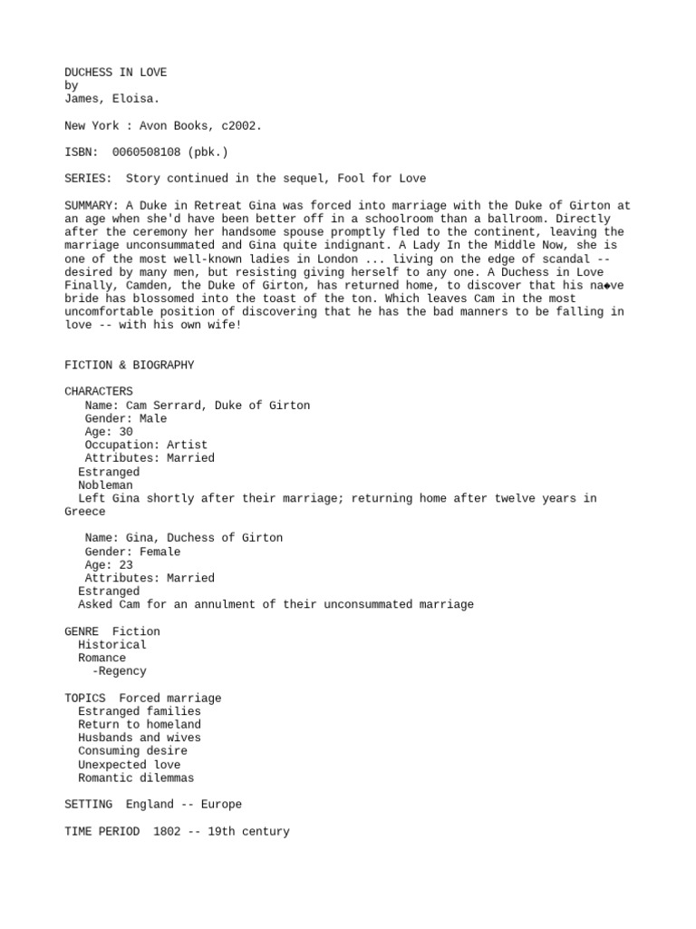 (Duchess Quartet 1) James, Eloisa Duchess in Love Libgen Li PDF