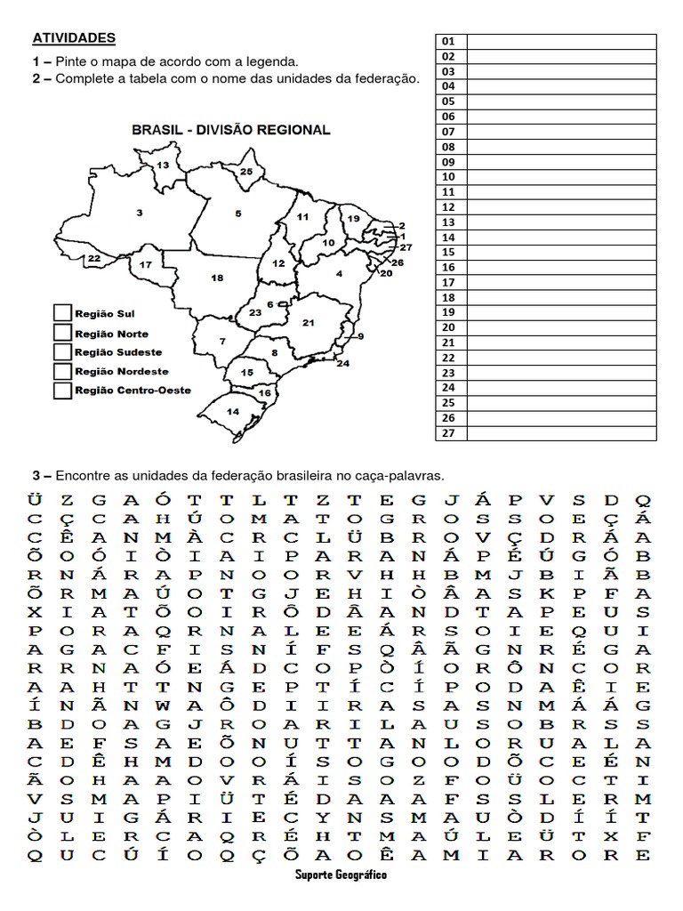 CAÇA PALAVRAS ESTADOS DO BRASIL - RESPOSTA - Baixar pdf de