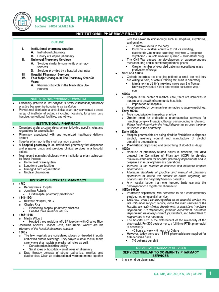Hospital Pharmacy Practices Overview | PDF | Pharmacy | Medical ...