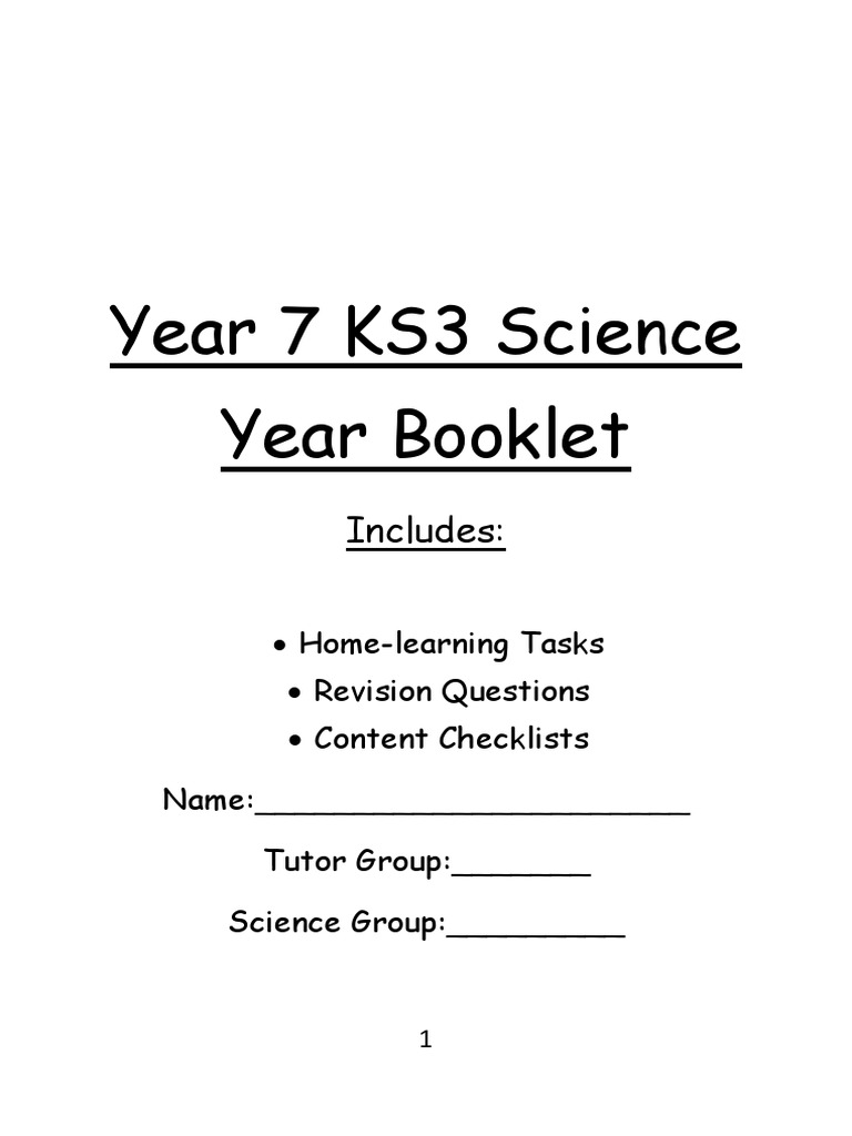 Year 7 Science Revision Booklet | PDF | Breathing | Lung