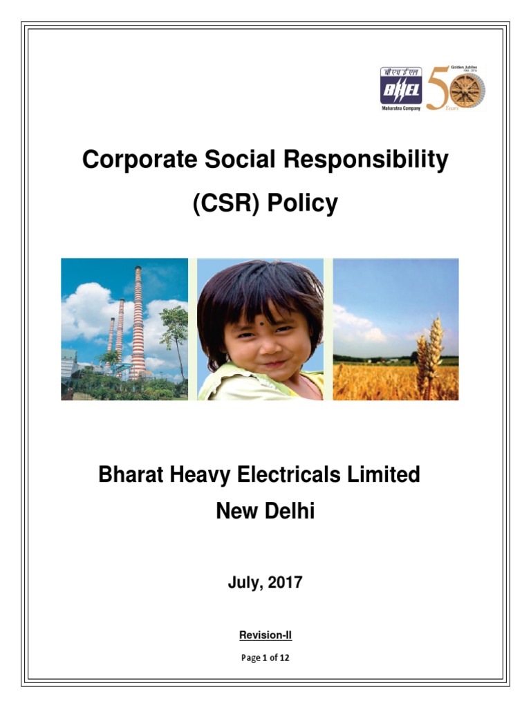 BHEL CSR Policy Overview 2017 | PDF | Corporate Social Responsibility ...