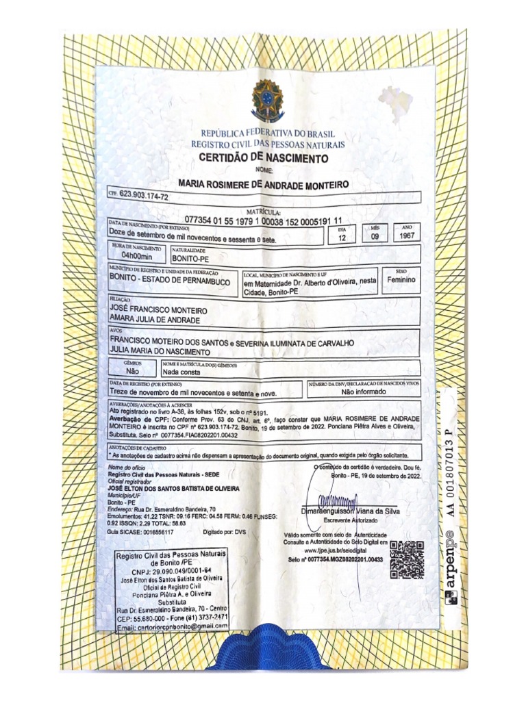 Certidão de Nascimento | PDF