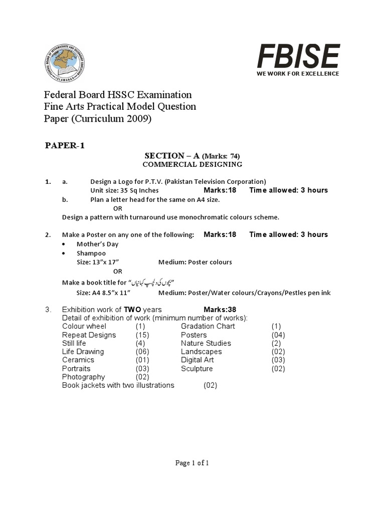 Fine Arts HSSC New Curriculum 2009 | PDF | Drawing | Figure Drawing