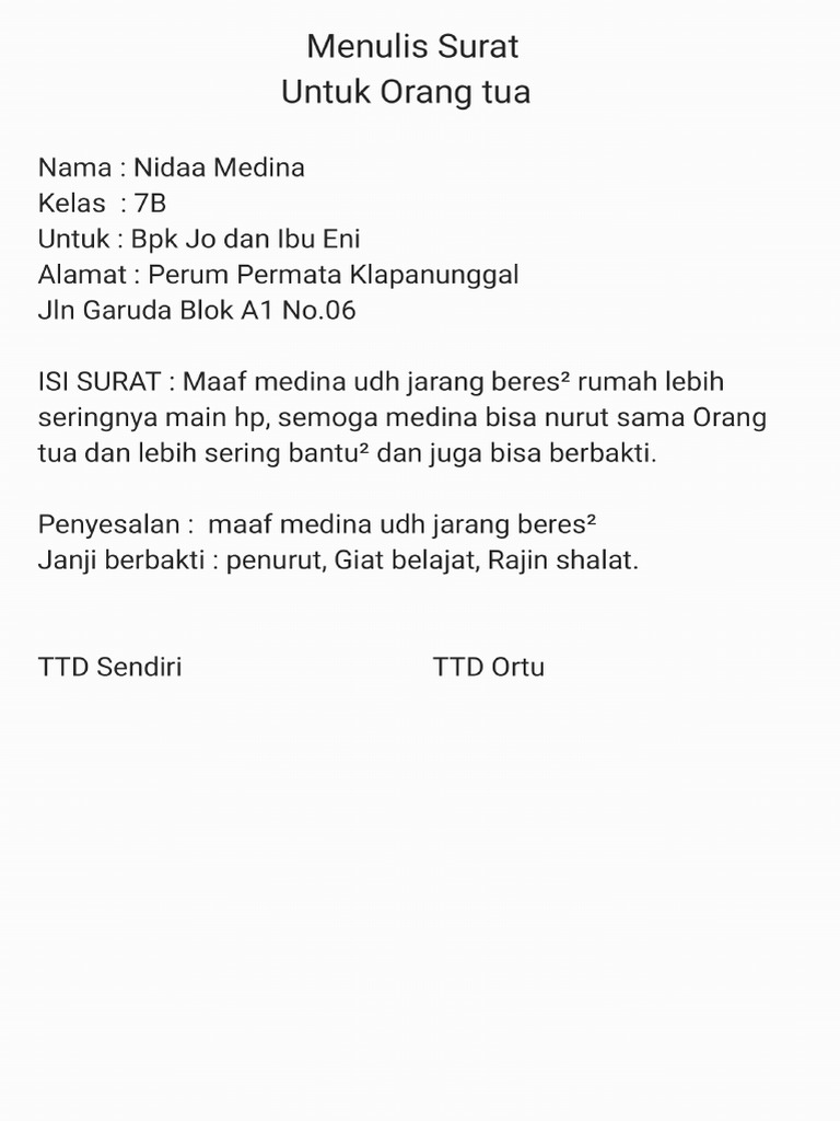 Surat Untuk Ortu | PDF