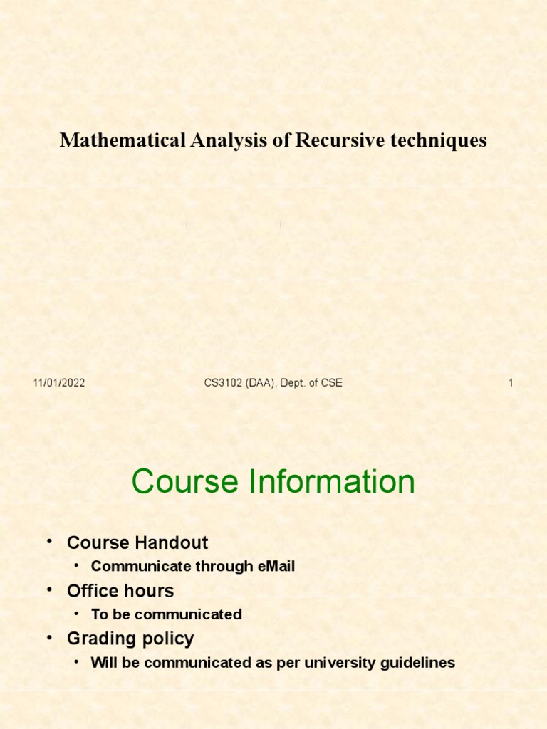 Mathematical Analysis of Recursive and NonRecursive Techniques | PDF ...