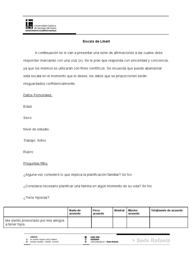 Escala de Likert | PDF | Familia | Control de la natalidad