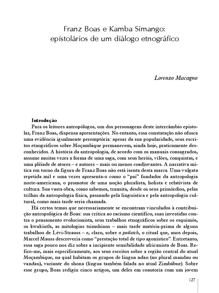 Kamba Simango e Franz Boas: Diálogo Etnográfico | PDF | Antropologia ...