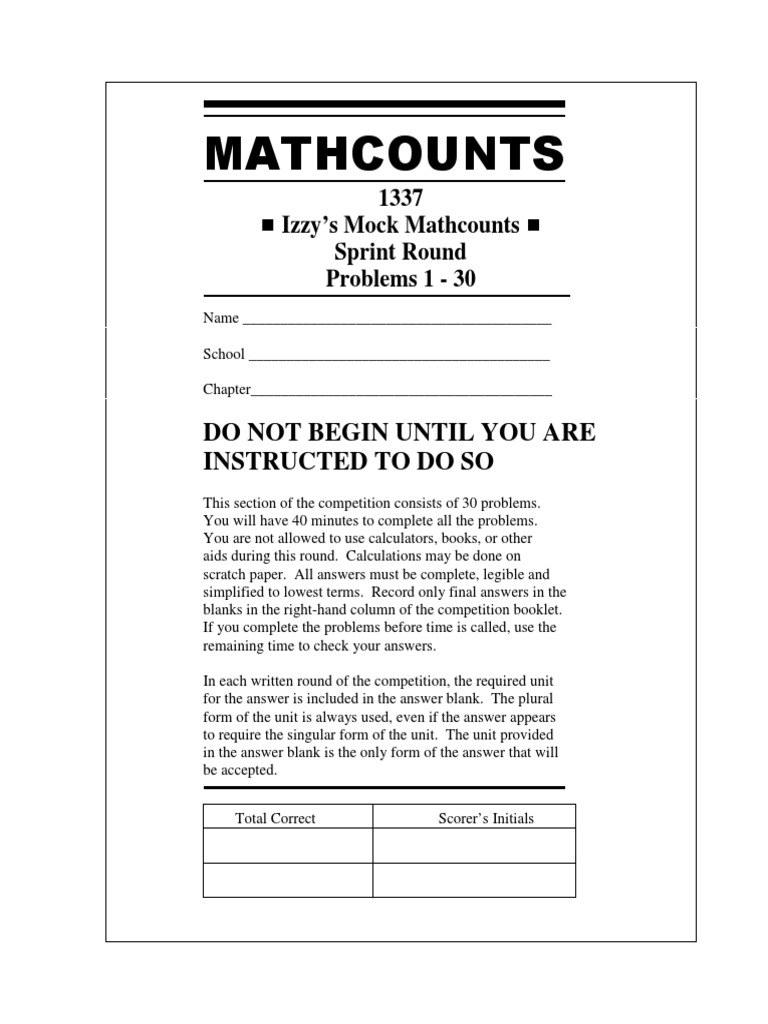 Izzy Mock Mathcounts PDF Mathematics Area