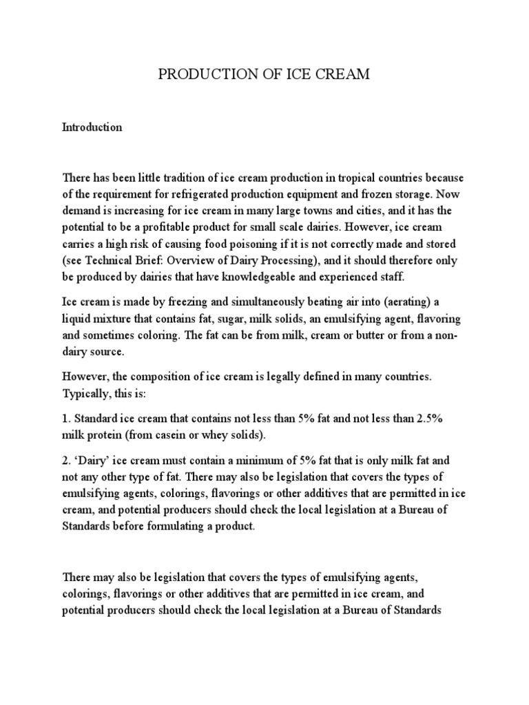 Production of Ice Cream PDF Ice Cream Milk