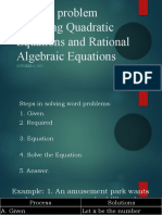 Problem Solving Involving Quadratic Equations and Rational Algebraic Equation (Geometric Problems)