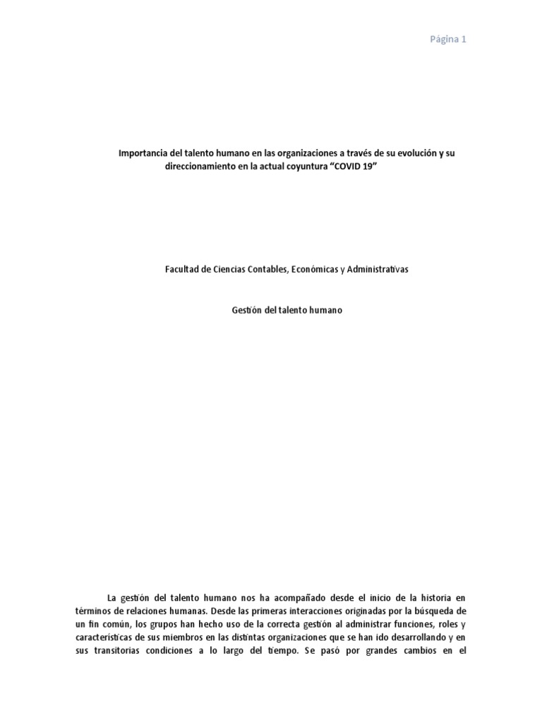Importancia Del Talento Humano en Las Organizaciones A Través de Su