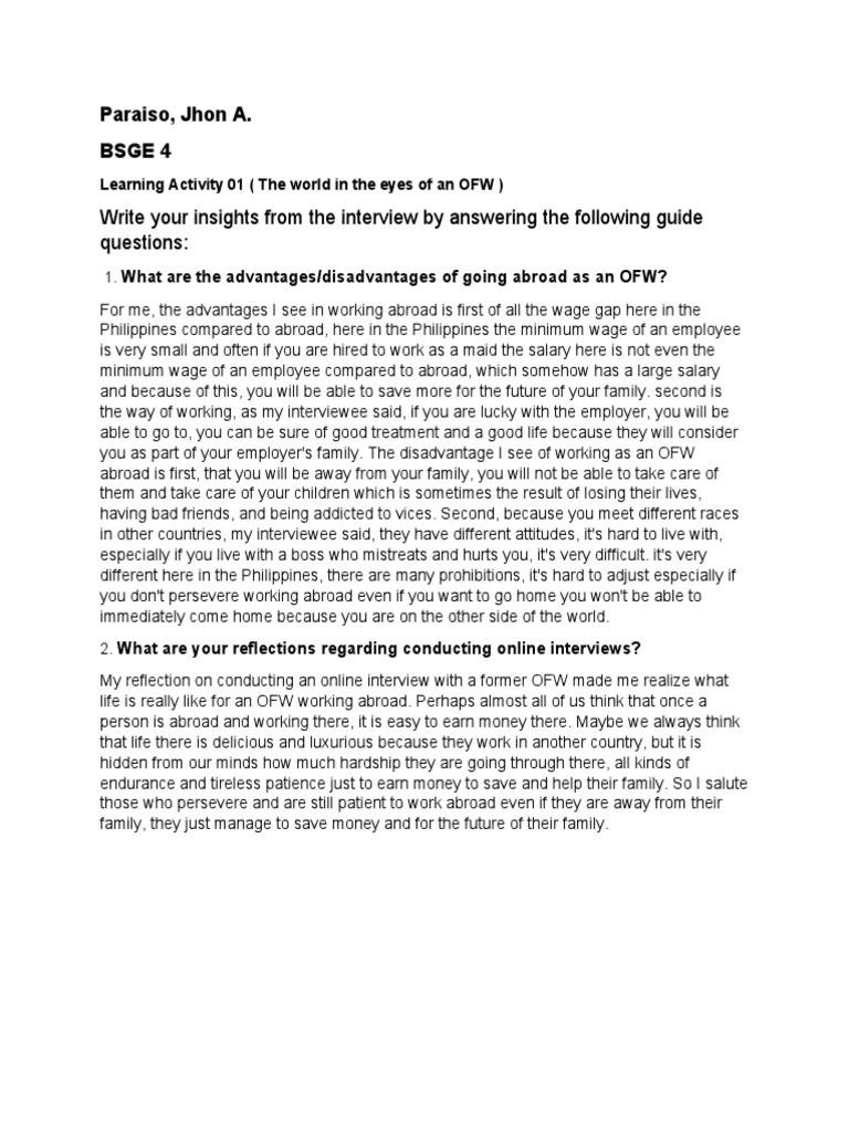 OFW-Interview Insights | PDF