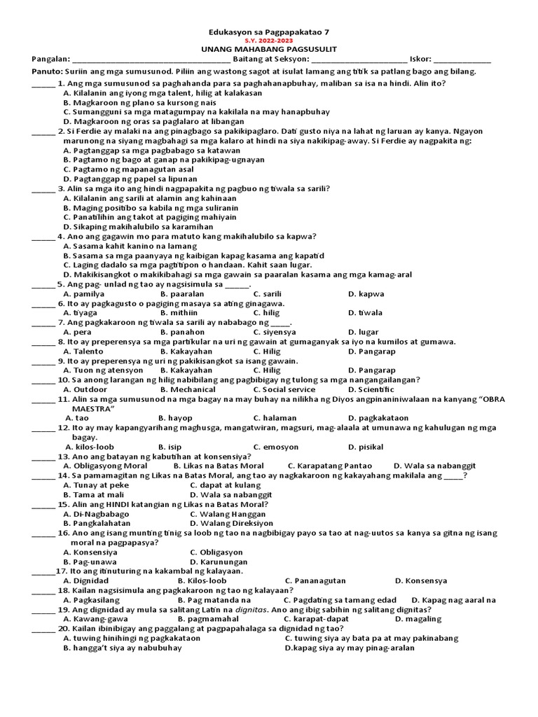 Esp 7 LONG TEST | PDF