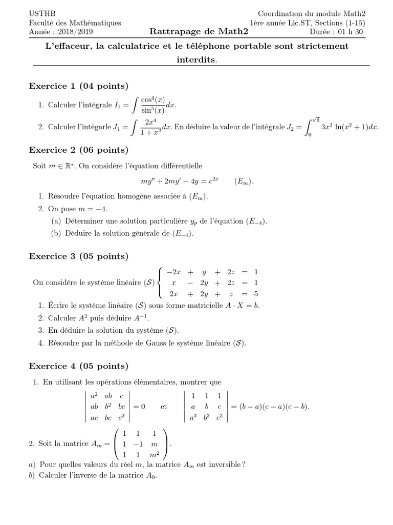 Rattrapage Maths 2corrigé ST Vague 1 Septembre 2019 | PDF | Objets ...
