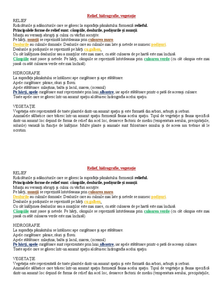 Relief Hidrografie Vegetatie Schema Lectiei | PDF