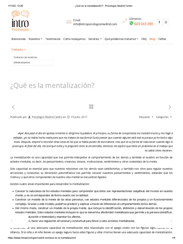 Que Es La Mentalizacion PDF Mente Pensamiento