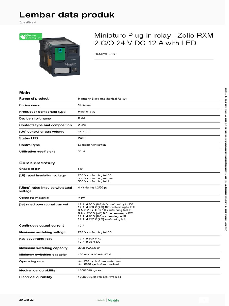 RXM2AB2BD Relay Specifications Guide | PDF | Relay | Alternating Current