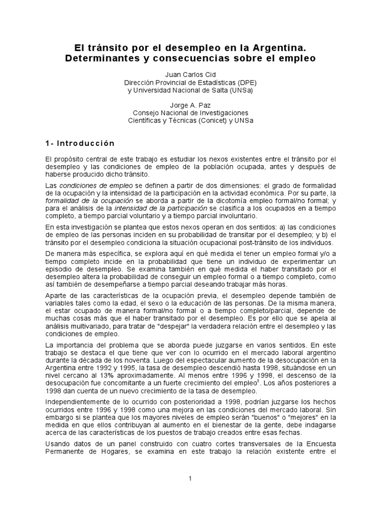 Desempleo y Empleo en Argentina | PDF | Desempleo | Salario