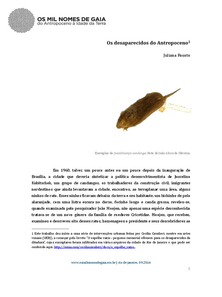 Extinção do Rato Candango e Memória | PDF | Extinção | Antropoceno