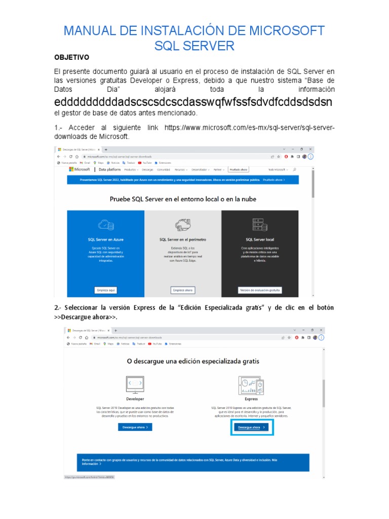 Guía de Instalación SQL Server Express | PDF | Servidor SQL de ...