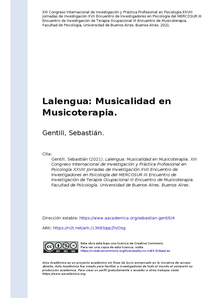 Musicalidad en Musicoterapia 2021 | PDF | Jacques Lacan | Mente ...