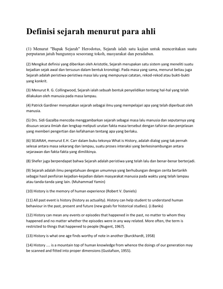 Definisi Sejarah Menurut Para Ahli Pdf