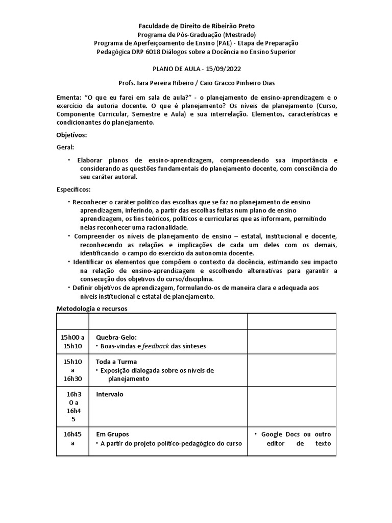 Planejamento de Ensino no Direito | PDF | Aprendizado | Mestrado