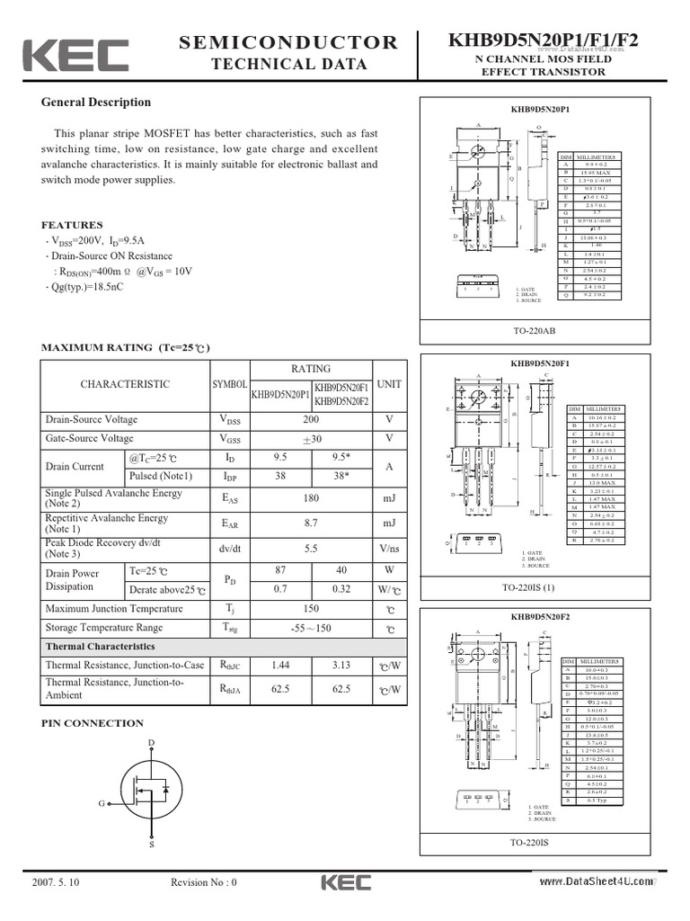 N Channel MOS Field Effect Transistor Technical Data Sheet