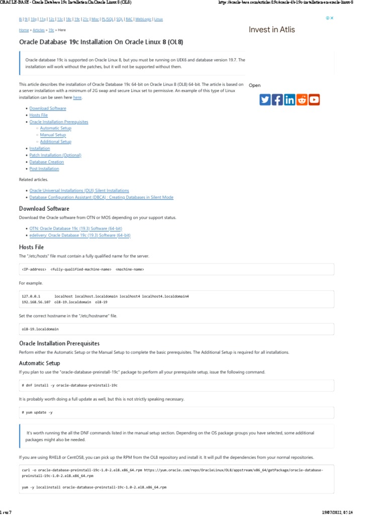 ORACLE-BASE - Oracle Database 19c Installation On Oracle Linux 8 (OL8 ...
