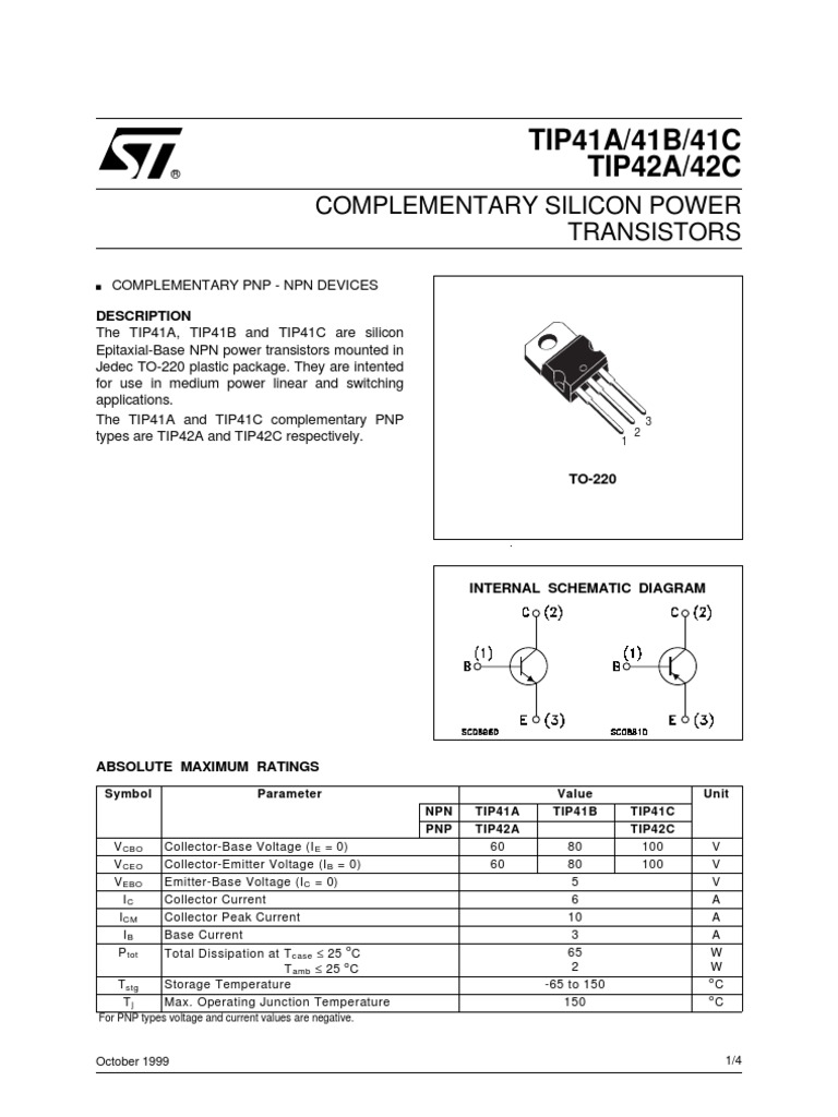 TIP41A/41B/41C TIP42A/42C: Complementary Silicon Power Transistors ...