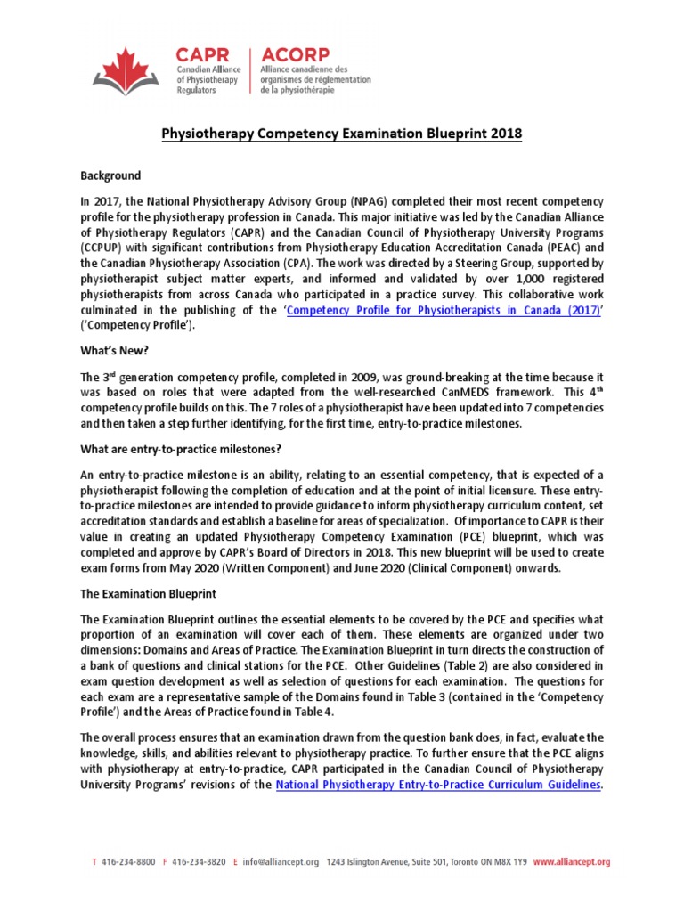 PCE Blueprint 2018 - ENG 1 | PDF | Respiratory Diseases | Physical Therapy