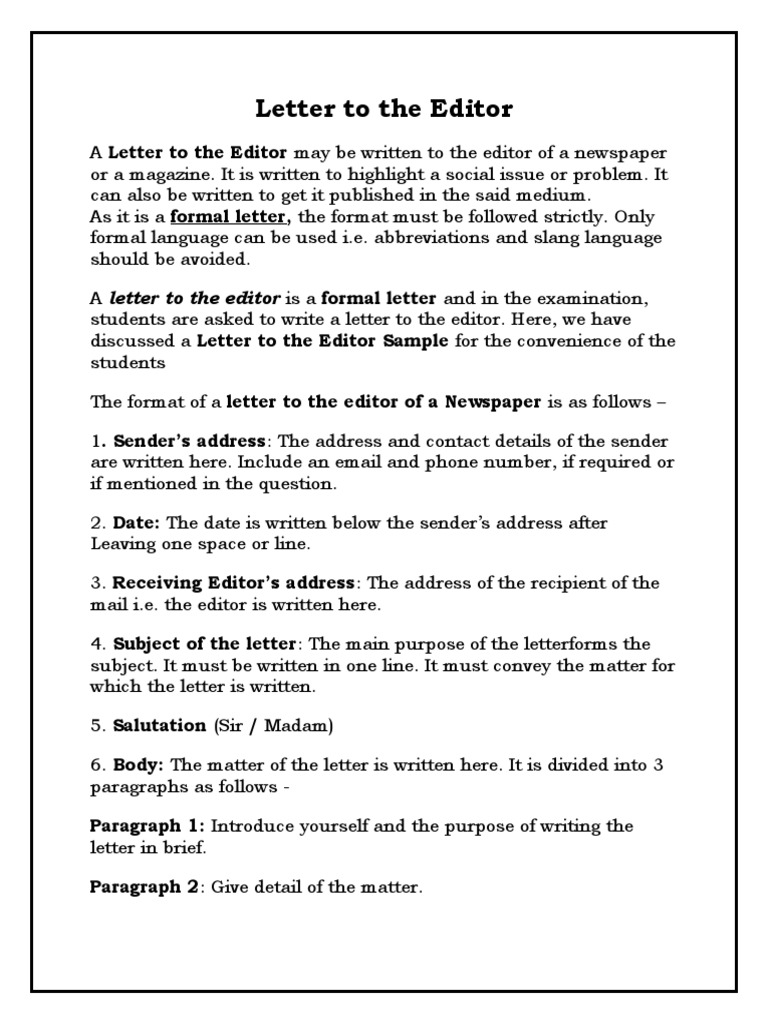 Letter To The Editor 10 Notes 2021-22 | PDF | Written Communication ...