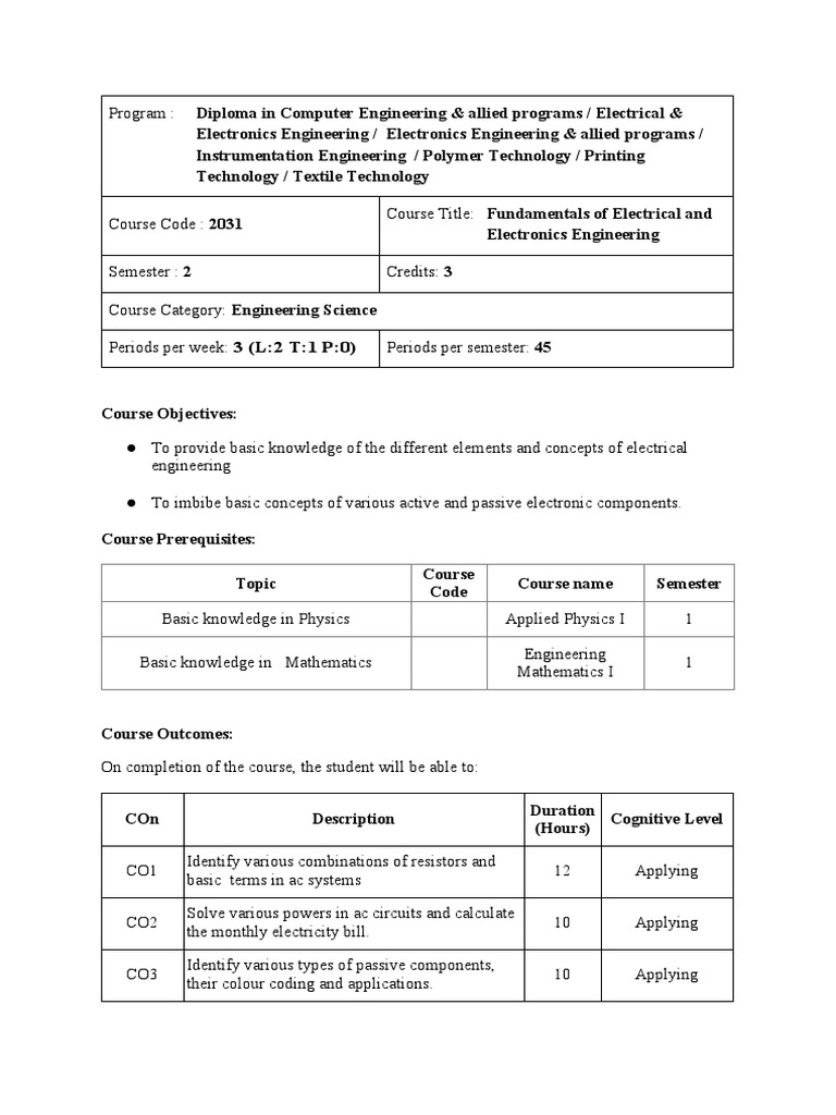 Fundamentals of Electrical Engineering | PDF | Electrical Network ...